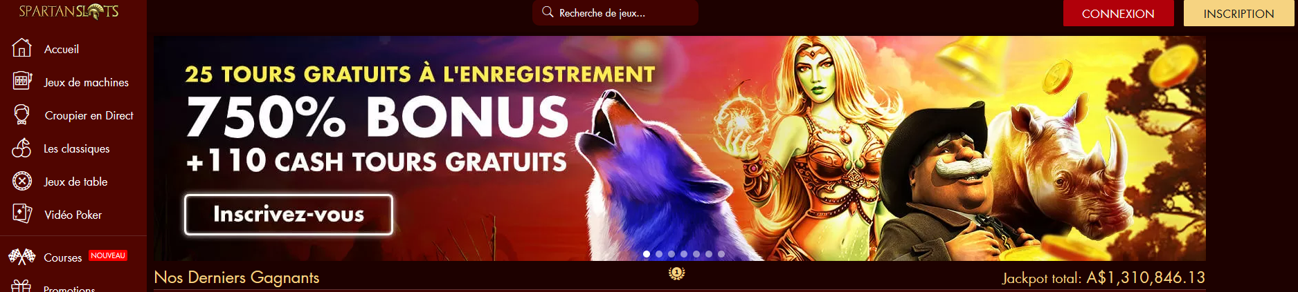 Spartan Slots Casino -750% Bonus + 110 Cash Tours Gratuits